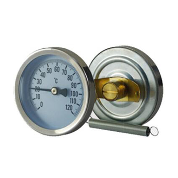 Radiator pipe thermometer with spring